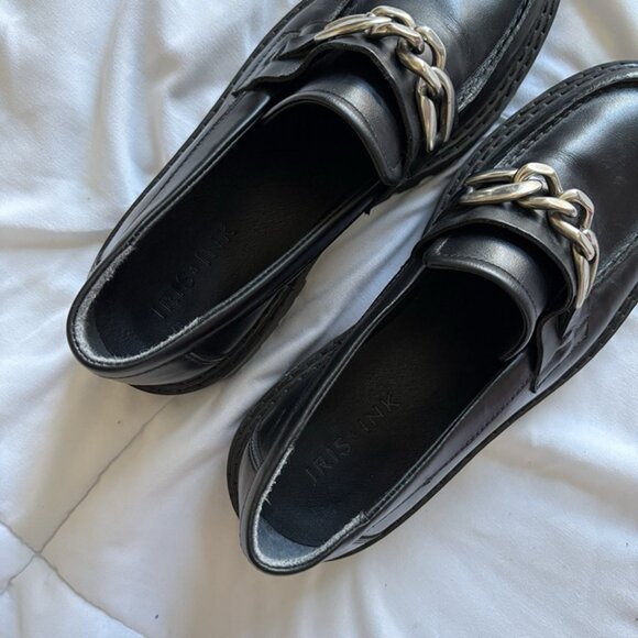 IRIS &INK Womens Chunky Chain Grunge Punk Preppy Casual Edgy Loafers 40 Black - Picture 12 of 12